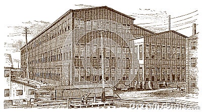 Exterior view of a boiler and blacksmith building of a historical factory Vector Illustration